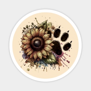 Paw print, sunflower, floral, flowers, pop grunge minimal style, pet lovers, animal lovers Magnet